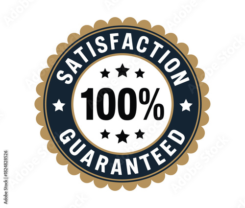 A 100% satisfaction guaranteed seal with stars and a scalloped edge is displayed prominently.