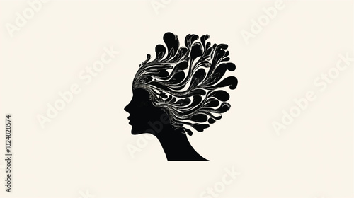 Silhouette of a woman with abstract floral hair design element
