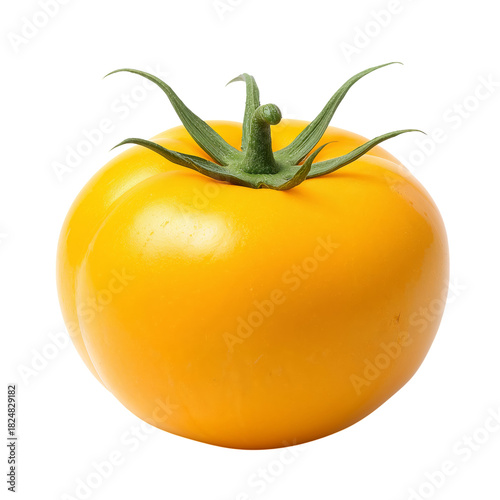 Bright Yellow Tomato Resting on a Clean Surface Showing Its Rounded Shape and...