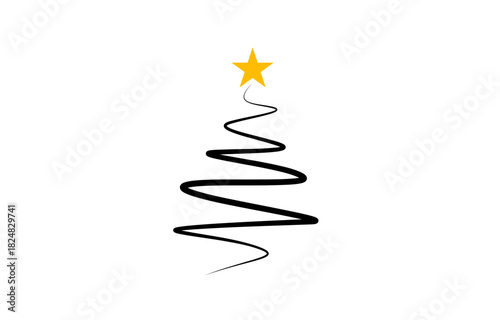 Hand drawn christmas tree in minimalistic design. Continuous one line drawing Christmas tree. isolated on transparent background