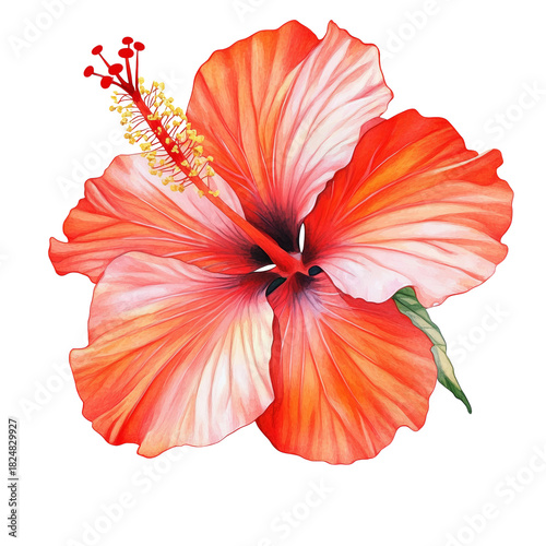 A Large, Vibrant Hibiscus Flower Displays Bold Red and Orange Petals
