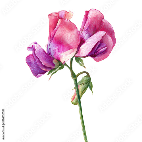 Beautiful Pink Sweet Peas Blooming in Early Spring Sunshine