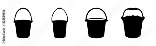 Bucket silhouettes set: simple black icons for various uses