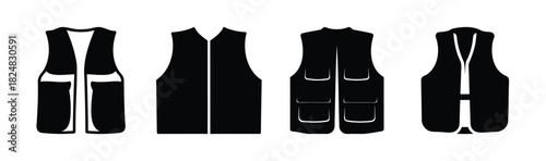 Various vest and waistcoat silhouette icons set on white