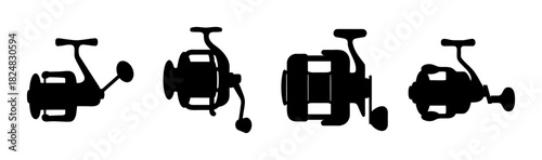 Fishing reel silhouettes set for angling and outdoor sports