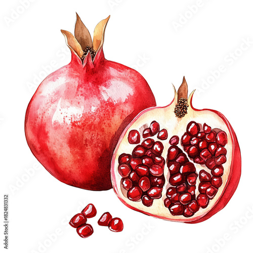 Vibrant Pomegranate With Juicy Seeds, Showcasing Fresh Fruit Cut in Half