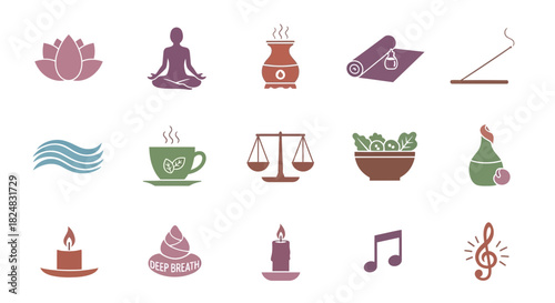 Wellness and Mindfulness Icon Set in Soft Organic Shape