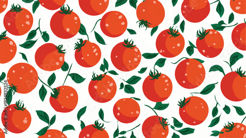 Tomato pattern with green leaves on white background seamless design