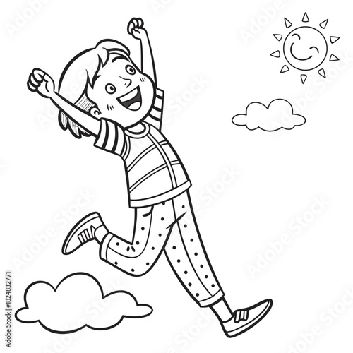 Happy Kid Jumping coloring page for kids