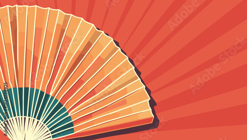 Warm gradient stylized fan close-up traditional paper fan lunar new year