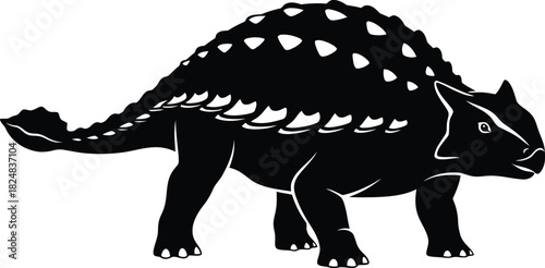 Ankylosaurus dinosaur silhouette illustration prehistoric creature extinct animal black and white