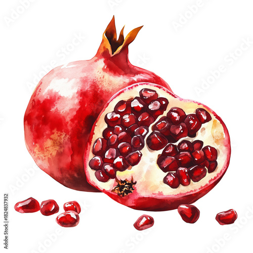 Vibrant Pomegranate With Juicy Seeds, Showcasing Fresh Fruit Cut in Half