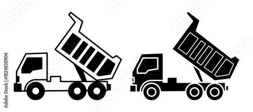 Dump truck silhouette and outline icons