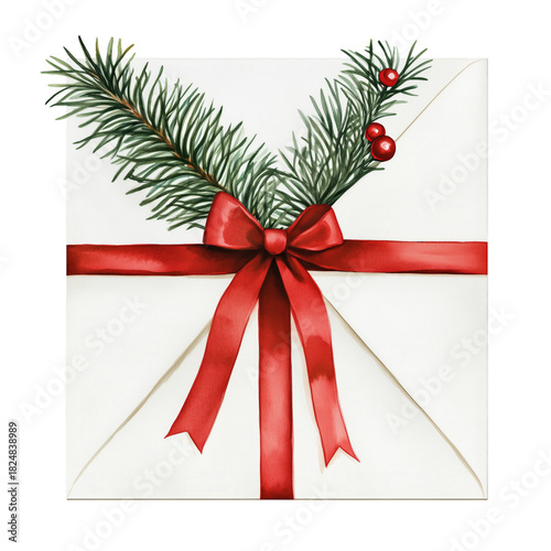 Holiday Gift Envelope Decorated With Pine and Berries, Conveying Festive Chee...