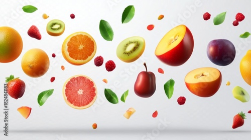 Fresh Fruits Falling Isolated on Transparent Background