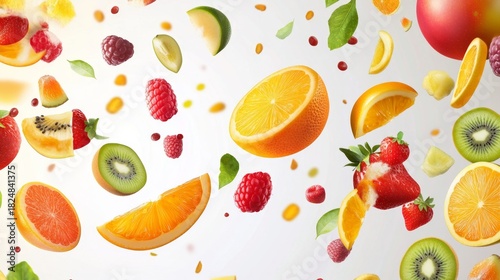 Fresh Fruits Falling Isolated on Transparent Background