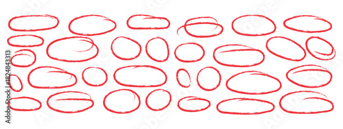 Red hand drawn oval shapes with distressed texture icon vector. Highlight oval frames, vector geometric round shapes symbol. vector illustration.