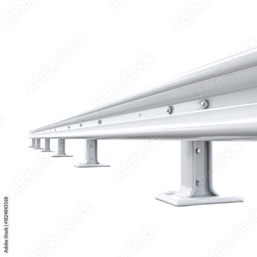 A long white metal guardrail with a lot of screws