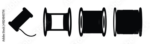 Black spool and thread collection, illustration on white