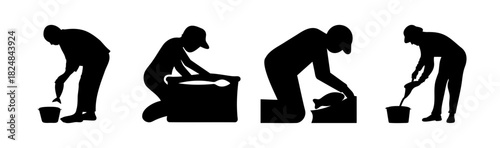 Fishermen silhouettes handling fresh fish and bait supply.