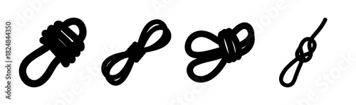 Stylized rope knots and various cord ties illustration set.