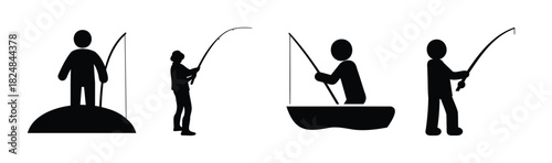 Minimalist fishing icon set showing various angler silhouettes