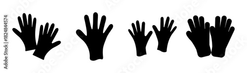 Various pairs of protective gloves in abstract silhouette