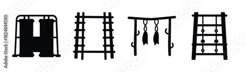 Minimalist black silhouette set of fitness equipment icons