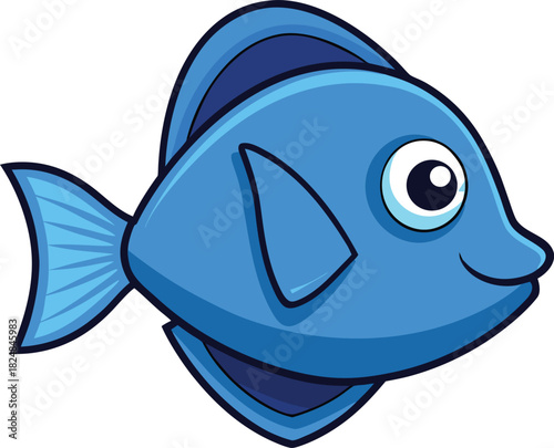 Blue cartoon fish with big eye and fin detail animal marine vector illustration EPS file download.
