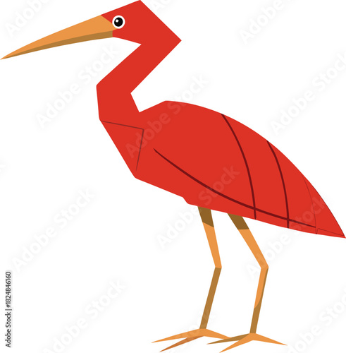 Red ibis bird vector with long legs and beak on white background orange vector illustration EPS file download.
