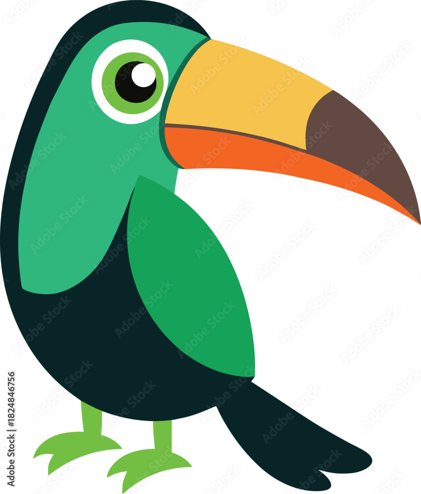Fototapeta premium Green toucan bird graphic illustration with yellow orange beak vector illustration EPS file download.