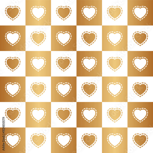 Heart seamless pattern. Repeated gold hearts. Repeating golden hearth. Love background. Wrapping paper for girl. Design prints. Modern patern. Wedding wrapper. Elegant woman motif. Vector illustration