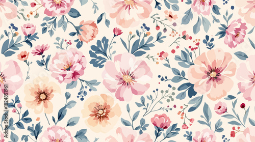 Seamless pink floral pattern design featuring vintage flower and leaf texture for fabric or wallpaper decor