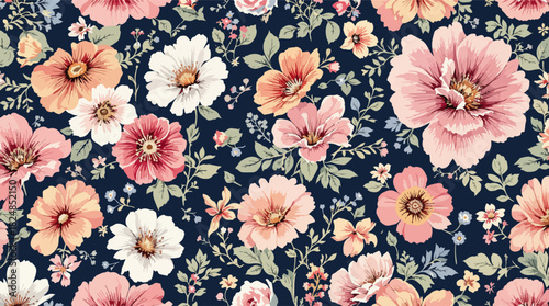 Vintage floral seamless pattern with pink rose flowers and green leaf decoration vector illustration