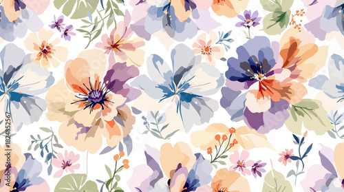 Seamless pink watercolor floral pattern with flowers, leaves, and butterflies is a beautiful vintage vector nature illustration for textile design and wallpaper