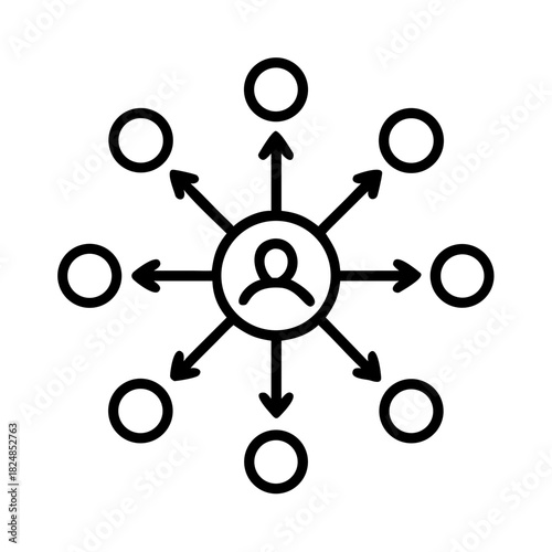 Person in circle with arrows pointing to other circles in a network diagram illustration