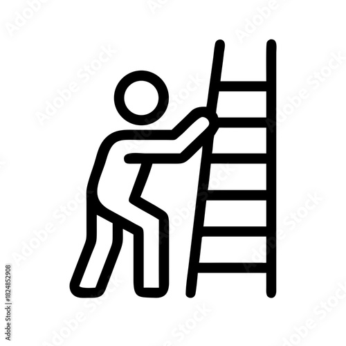 Person climbing a ladder depicted in a simple black and white line drawing style showing upward movement
