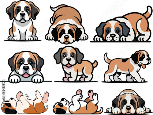 Adorable saint bernard puppy set with big eyes and playful poses