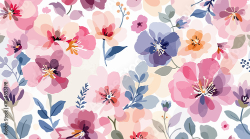 Seamless colorful floral pattern vector wallpaper design with pink hibiscus blossom