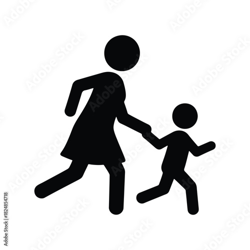 Black Silhouette of Mother Running with Child