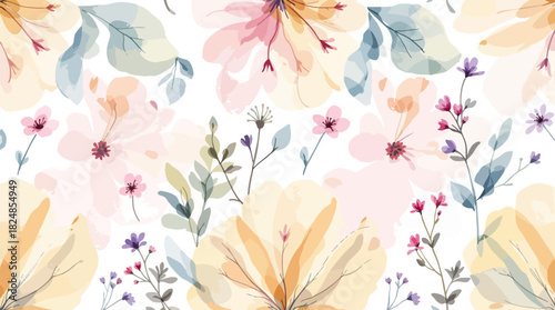 Seamless floral background, Floral pattern with summer flowers and leaves vector illustration