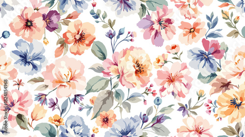 Floral pattern with summer flowers and leaves vector illustration