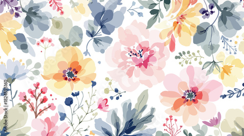 Seamless vintage floral pattern illustration with spring pink flowers and butterfly design