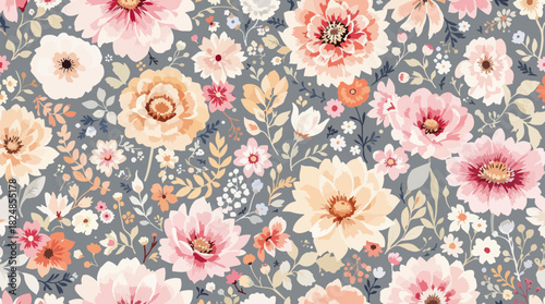 Pink floral seamless pattern with vintage roses and leaves for fabric and wallpaper design