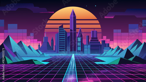 Gradient-forward tech utopia with luminous multi-tone depths and clean vector lines