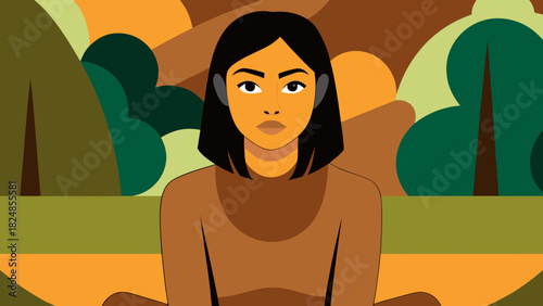 Textured Minimalism Portrait in a Calm Park Scene; Bold, restrained vector