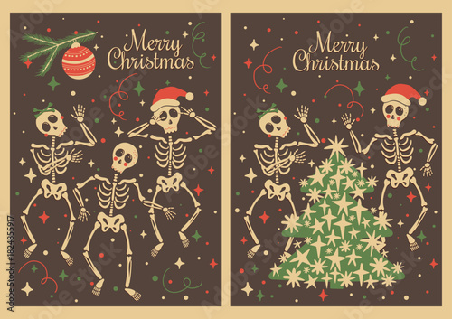Dancing Christmas Skeletons Poster Set
