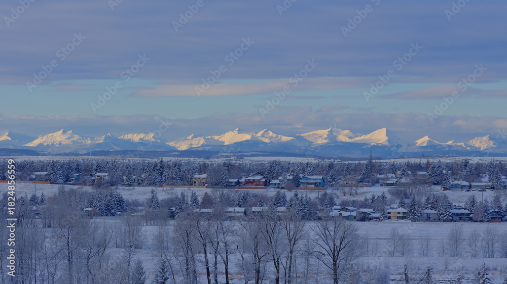 Fototapeta premium winter landscape with mountains , winter landscape with snow, winter in the forest, river in winter, season, Canada, Rockies Mt. nature, wildlife, 
