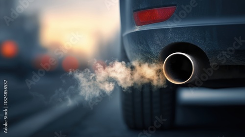 White exhaust smoke coming out of the car muffler on a street