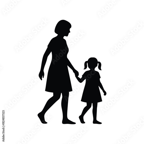 Mother and Daughter Walking Silhouette Design